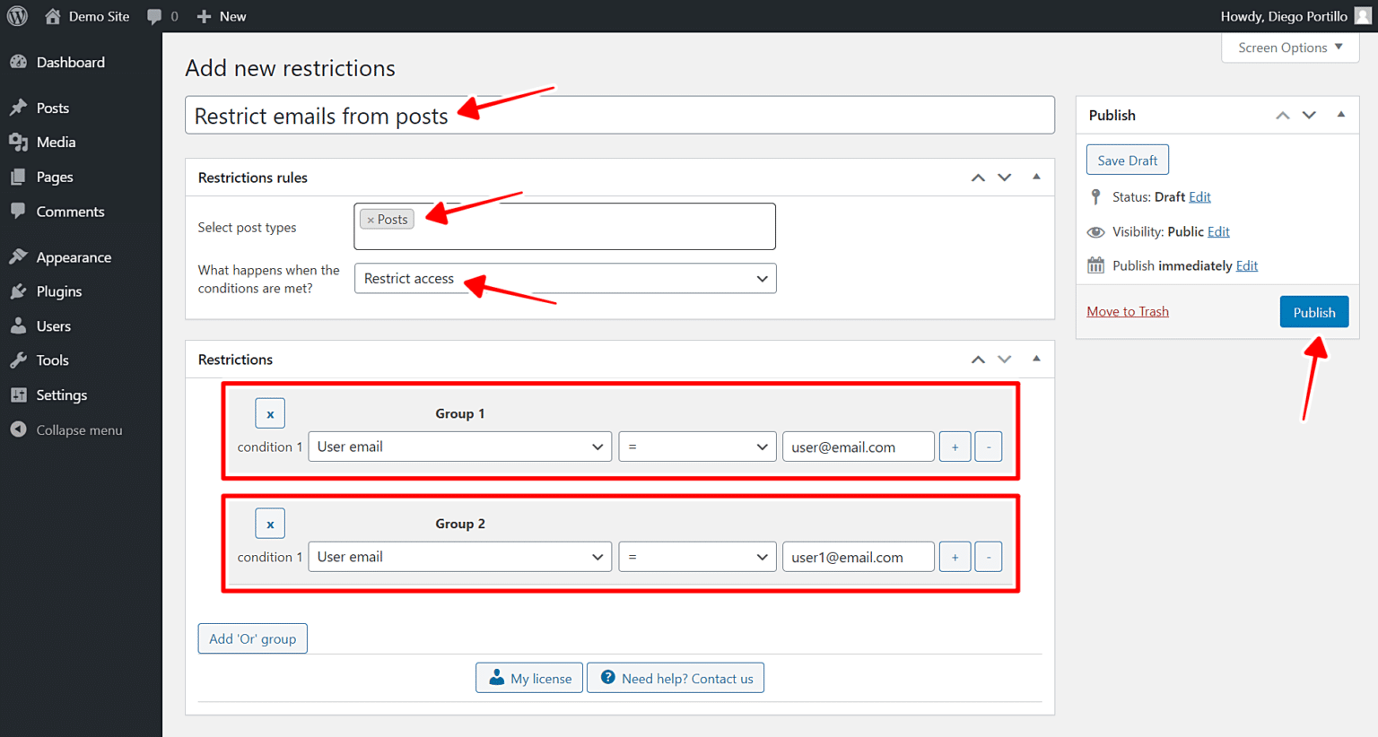 WordPress - How to Restrict Posts by Email Address