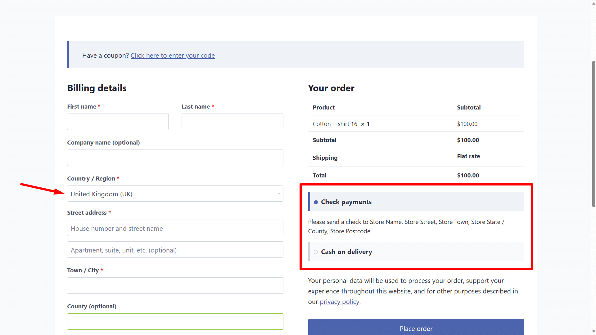 Disable WooCommerce payment method for all countries except for your country
