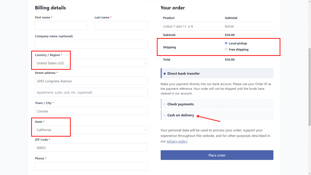 disable WooCommerce payment gateways for specific shipping methods