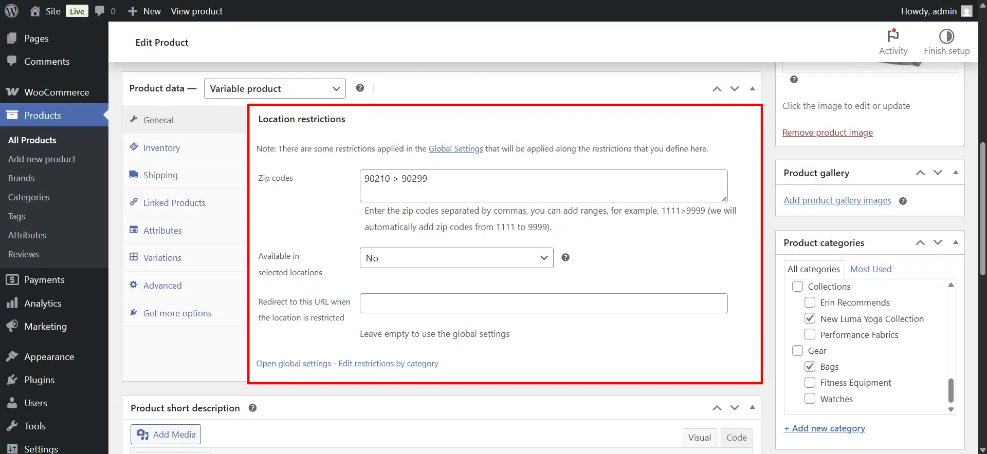 hide specific woocommerce products from zip code range